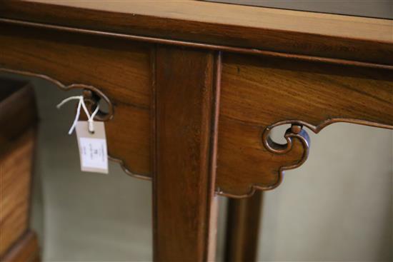 A Chinese hardwood altar table, the top inset black marble, W.184cm, D.46cm, H.96cm